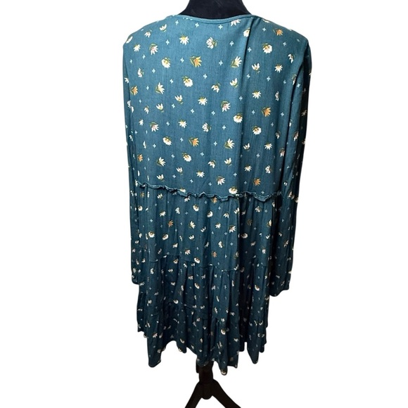 Dress Up | Forrest Green Floral Long Sleeve Empire Waist Dress | Sz L - Picture 3 of 6